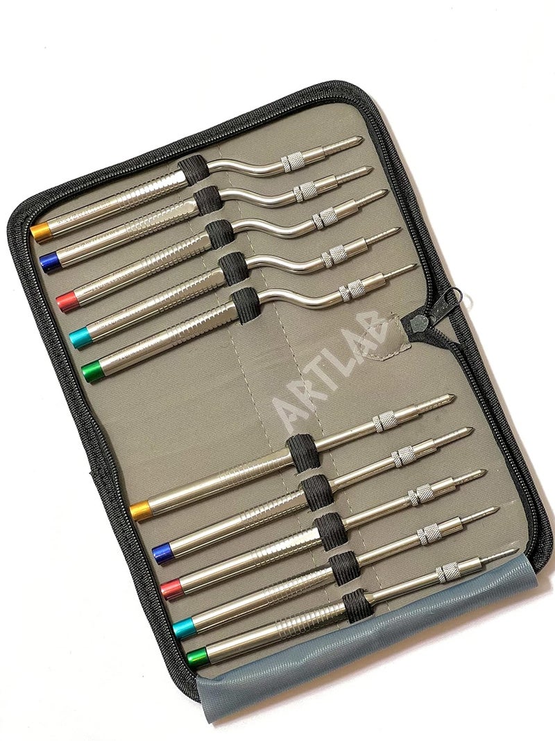 artlab German Osteotomes Set (10 pcs) Color Coded Adjustable Screw Concave Convex Tip for Dental Implantologists, Bone Spreading, Sinus Lift Osteotomes Set (Convex Set of 10) - Image 1
